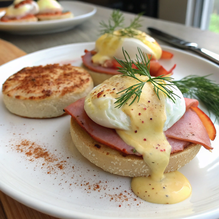 Eggs Benedict with a twist turkey ham somoked